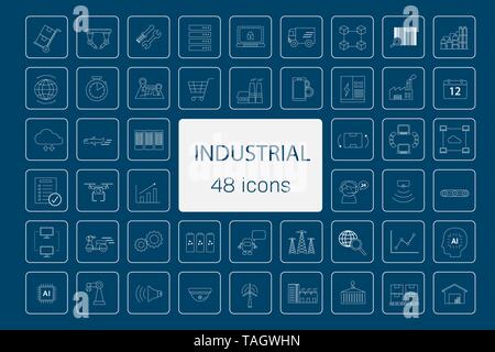 48 icônes de l'industrie sur fond bleu vector illustration Illustration de Vecteur