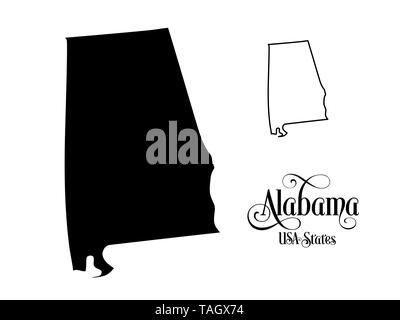 Carte des États-Unis d'Amérique (USA) État de l'Alabama - Illustration sur fond blanc. Banque D'Images