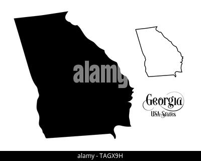 Carte des États-Unis d'Amérique (USA) Etat de Géorgie - Illustration sur fond blanc. Banque D'Images