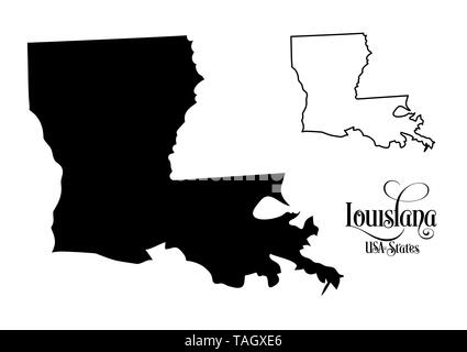 Carte des États-Unis d'Amérique (USA) État de Louisiane - Illustration sur fond blanc. Banque D'Images