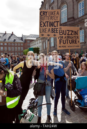 Copenhague, Danemark. 25 mai, 2019. Environ 30 000 personnes prennent part à la Mars Climat Climat, le plus important encore mars au Danemark. Démonstration et discours à Christianborg Palace Square en face du parlement danois. Discours par, entre autres, les responsables politiques danois et suédois 16 ans activiste climatique Greta Thunberg. De nombreux politiciens danois de la plupart des partis politiques sont présents, l'intérêt probablement renforcée par la campagne électorale pour les élections du Parlement de l'UE à venir demain au Danemark et les danois élection générale le 5 juin de cette année. Credit : Niels Quist/Alamy. Banque D'Images