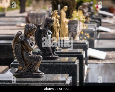 Rangée de tombes et d'ange des chiffres sur le cimetière d'El Salvador à Vitoria-Gasteiz, Pays Basque, Espagne Banque D'Images