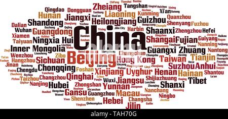 Les villes en Chine mot concept cloud. Collage de mots à propos de villes en Chine. Vector illustration Illustration de Vecteur