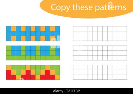 Copier ces modèles, pixel art, compétences en dessin, de formation scolaire jeu de papier pour le développement des enfants, pour les enfants, activité préscolaire version Illustration de Vecteur