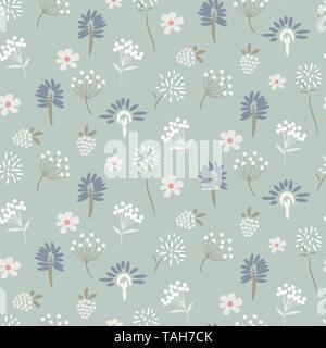 Prairie de fleurs bleu pastel modèle vectoriel continu. Illustration de Vecteur