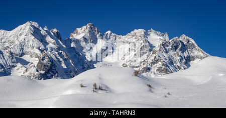 France, Hautes-Alpes (05), Col du Lautaret, le Parc National des Écrins - Hiver vue panoramique sur le glacier du Lautaret, Glacier de l'homme et de bec de l'Homme Banque D'Images