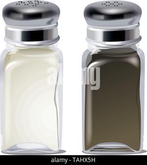 Le sel et poivre isolé sur fond blanc. Les ustensiles de cuisine. Spice Illustration de Vecteur