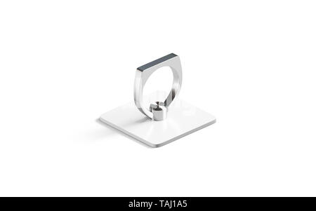 Argent blanc poignée téléphone immersive pour smartphone, isolée, vue de côté, rendu 3d. Sticky pad métal vide avec anneaux, pour téléphone intelligent. Clea Banque D'Images