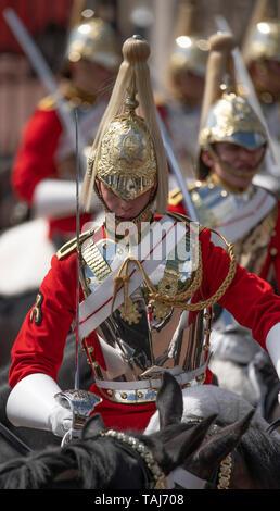 Le Mall, Londres, Royaume-Uni. 25 mai 2019. Les troupes de cavalerie de famille à l'extérieur de Buckingham Palace la préparation pour le premier des deux examens officiels avant la parade la couleur le 8 juin 2019. Credit : Malcolm Park/Alamy Live News. Banque D'Images