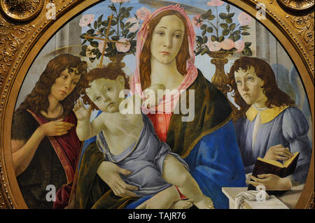 Sandro Botticelli (1445-1510). Peintre italien. La Vierge et l'enfant avec Saint Jean Baptiste et l'Ange, ca.1480-1510. Détail. Musée national. Varsovie. La Pologne. Banque D'Images