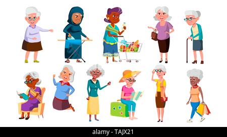 Collection d'Mulicultural Old Granny vecteur Illustration de Vecteur