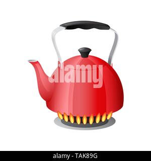 Électrique rouge avec de l'eau bouillante sur la cuisine cuisinière flame Illustration de Vecteur