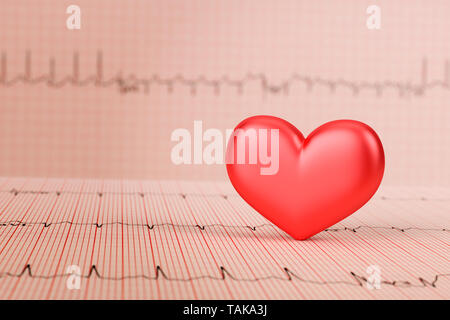 Coeur avec électrocardiogramme en arrière-plan.concept Santé.le rendu 3D Banque D'Images