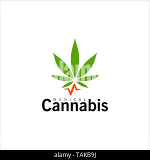 L'icône de cannabis médical. Chanvre vert feuille, symbole de la marijuana. Logo télévision simple isolé modèle. Conception de la médecine. Emblème vectorielles. Illustration de Vecteur