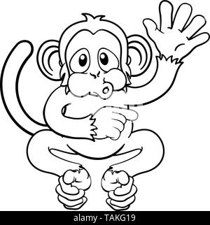Monkey Cartoon Animal agitant et vers Illustration de Vecteur