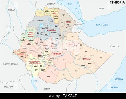 La carte administrative et politique de l'éthiopie Illustration de Vecteur