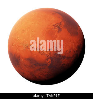 La planète Mars rouge isolé sur fond blanc, une partie du système solaire (l'espace 3D, de rendu des éléments de cette image sont meublées par la NASA) Banque D'Images