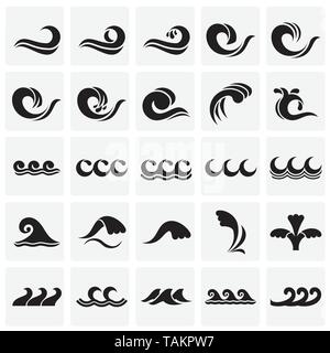 Vagues icons set sur squaes pour arrière-plan graphique et web design. Vecteur simple signe. Concept Internet symbole de bouton site web ou application mobile. Illustration de Vecteur