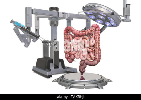 La chirurgie robotique de l'intestin, rendu 3D concept isolé sur fond blanc Banque D'Images