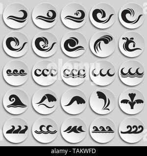 Vagues icons set sur les plaques pour l'arrière-plan graphique et web design. Vecteur simple signe. Concept Internet symbole de bouton site web ou application mobile. Illustration de Vecteur