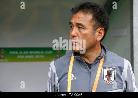 Stade de Gdynia, Gdynia, Pologne - 26 mai, 2019 : Masanaga Kageyama, entraîneur en chef du Japon vu pendant la Coupe du Monde U-20 de la FIFA match entre le Mexique et le Japon (GROUPE B) à Gdynia. (Score final ; Mexique 0:3 Japon) Banque D'Images