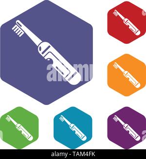 Brosse à dents électrique de l'hexaèdre vecteur icônes Illustration de Vecteur