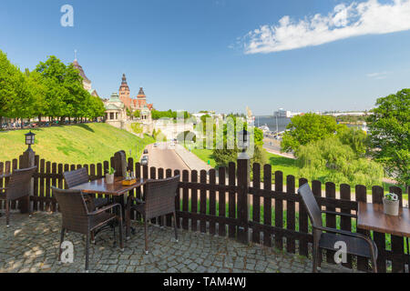 Szczecin. Vue panoramique sur le front de mer et de remblai de Chrobry Banque D'Images