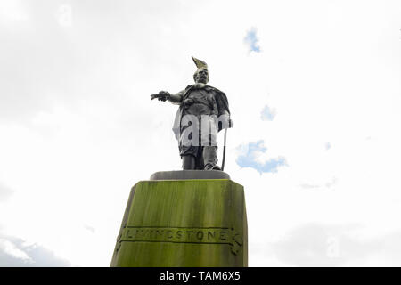 Statue de David Livingstone avec seagull sur sa tête, ,à l'Est des jardins de Princes Street , le centre-ville d'Édimbourg, Écosse, Royaume-Uni Banque D'Images