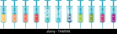 Ensemble avec des liquides colorés seringue Illustration de Vecteur