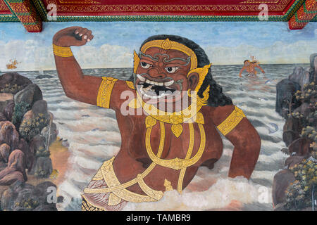 Bangkok, Tahiland - 2019-03-01 - peinture traditionnelle thaïlandaise de Ramayana story dans le grand palais Banque D'Images