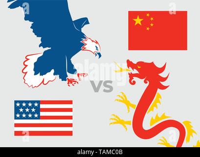 Guerre commerciale USA concept par rapport à la Chine l'Aigle et Dragon Illustration de Vecteur