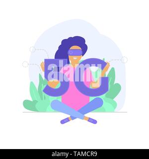 Haut-débit mobile 5G technologie concept avec des personnages. La communication des systèmes de réseau sans fil et internet. Modèle pour site web, landing page, web Illustration de Vecteur