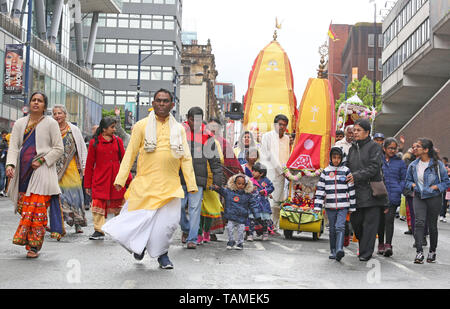 Manchester, UK, le 26 mai, 2019. Le festival indien char de Seigneur Jagenath a lieu dans la ville. Manchester. Crédit : Barbara Cook/Alamy Live News Banque D'Images