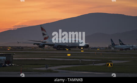 Richmond, Colombie-Britannique, Canada. 19 mai, 2019. Un British Airways Airbus A380-841 G-XLEL) jetliner taxiing à position de décollage, l'Aéroport International de Vancouver. Credit : Bayne Stanley/ZUMA/Alamy Fil Live News Banque D'Images