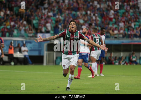 Salvador, Brésil. 26 mai, 2019. Pedro, joueur de Fluminense, célébration de but pendant le jeu entre Bahia et Fluminense, un match validé par la 6ème manche de la série brésilienne d'un championnat, ce dimanche (26), à l'Arena Fonte Nova à Salvador, Bahia. Credit : Tiago Caldas/FotoArena/Alamy Live News Banque D'Images