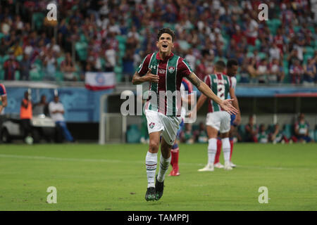 Salvador, Brésil. 26 mai, 2019. Pedro, joueur de Fluminense, célébration de but pendant le jeu entre Bahia et Fluminense, un match validé par la 6ème manche de la série brésilienne d'un championnat, ce dimanche (26), à l'Arena Fonte Nova à Salvador, Bahia. Credit : Tiago Caldas/FotoArena/Alamy Live News Banque D'Images