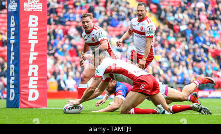 Anfield, Liverpool, Royaume-Uni. 26 mai, 2019. Rugby League Week-end magique Dacia ; Craig Hall de Hull KR marque un essai à la 29 minute pour faire 0 à 14 : Crédit Plus Sport Action/Alamy Live News Banque D'Images