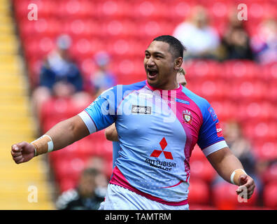 Anfield, Liverpool, Royaume-Uni. 26 mai, 2019. Rugby League Week-end magique Dacia ; Pauli Pauli de Salford Red Devils célèbre après qu'il marque un essai à la 52e minute pour le rendre 10-20 : Crédit Plus Sport Action/Alamy Live News Banque D'Images