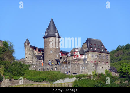 Le château de Stahleck Bacharach, site du patrimoine mondial de l'UNESCO, Vallée du Haut-Rhin moyen, Rhénanie-Palatinat, Allemagne Banque D'Images