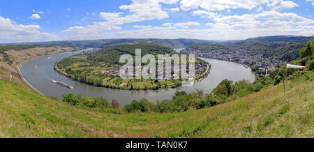 La grande boucle (Rheinschleife Bopparder Hamm) du Rhin à la ville Boppard, site du patrimoine mondial de l'UNESCO, Vallée du Haut-Rhin moyen, Allemagne Banque D'Images