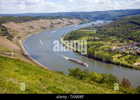 Vue partielle de la grande boucle (Rheinschleife Bopparder Hamm) rhin Boppard, Vallée du Haut-Rhin moyen, Rhénanie-Palatinat, Allemagne Banque D'Images