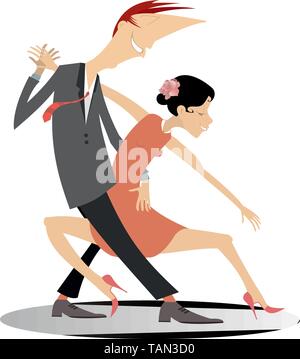 Funny dancing couple jeune isolé. La danse romantique homme et femme cartoon illustration Illustration de Vecteur