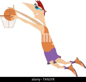 L'homme joue au basket-ball illustration isolé. L'homme dessin animé basket-ball joueur lance une balle au panier isolated on white illustration Illustration de Vecteur