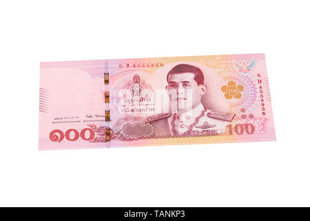 Une centaine de baht thaïlandais note sur un fond blanc Banque D'Images