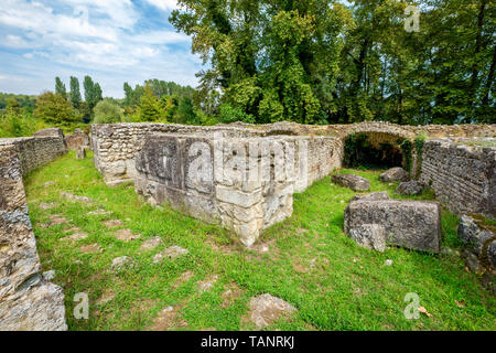 Ancien Théâtre Romain ruines sur le site archéologique de Dion. Piérie, Macédoine, Grèce Banque D'Images