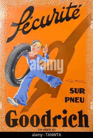 Ancien Vintage annonce ou publicité pour des pneus de voiture ou de pneus Goodrich Banque D'Images