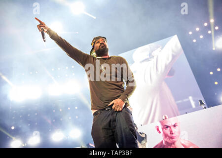 Norvège, Oslo - le 23 mai 2019. Le groupe de rap américain Wu-Tang Clan effectue un concert live dans le cadre de l'activité des dieux de rap à Oslo Spektrum d'Oslo. Ici le rappeur RZA est vu sur scène. (Photo crédit : Gonzales Photo - Terje Dokken). Banque D'Images