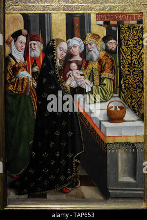 Absolon Stumme (actif à Hambourg (1486-1499). Scènes de la vie de la Vierge et l'enfance de Jésus. Ailes du retable de la cathédrale de Hambourg, 1499. Détail montrant la présentation de Jésus au Temple. Du gothique tardif. Musée national. Varsovie. La Pologne. Banque D'Images