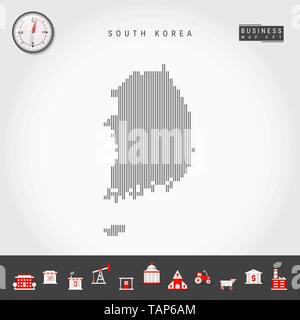 Lignes verticales Vector Pattern Map de la Corée du Sud. Silhouette Simple rayée de la Corée du Sud. Vecteur réaliste boussole. L'infographie d'icônes. Illustration de Vecteur