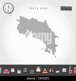 Lignes verticales Vector Pattern Map du Costa Rica. Silhouette Simple rayée du Costa Rica. Vecteur réaliste boussole. L'infographie d'icônes. Illustration de Vecteur